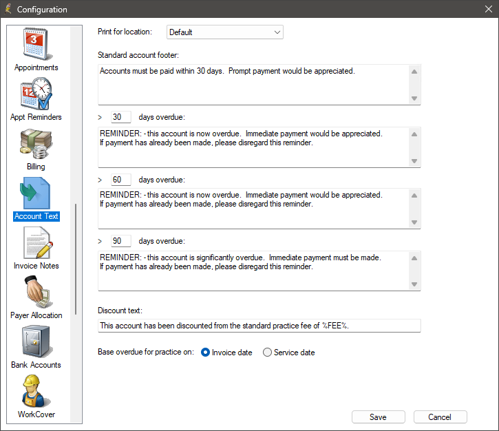 Add text to appear on overdue and discounted invoices