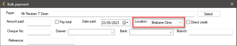 Bulk payment location