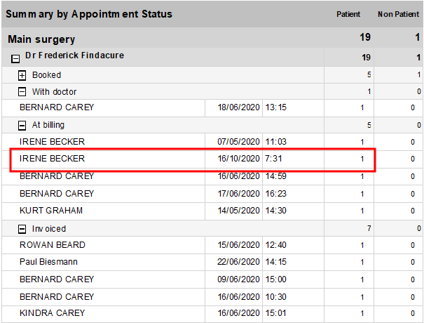 Appointment report for backdated consult