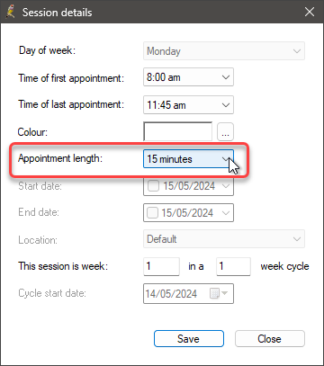 Set the appointment length for a doctor's sessions