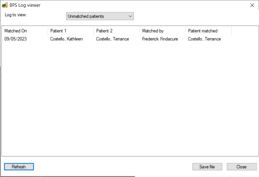 Audit unmatched patients actioned by a user