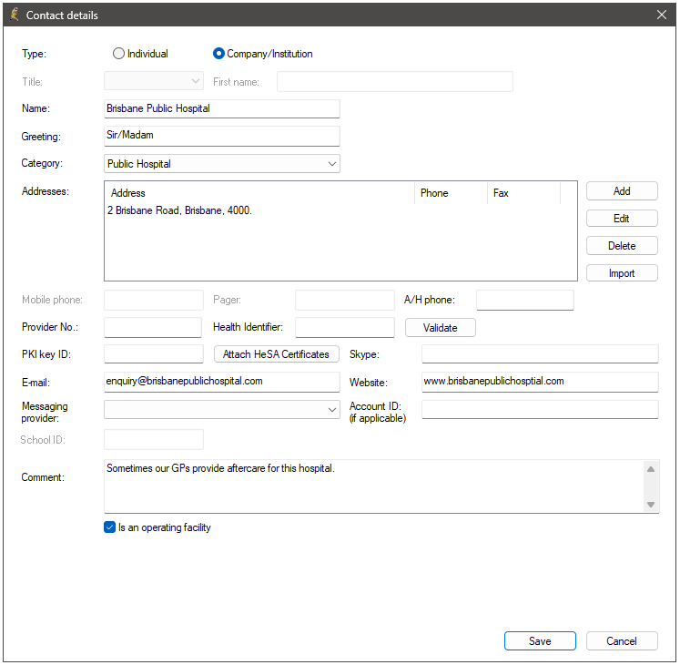 Contact Details screen