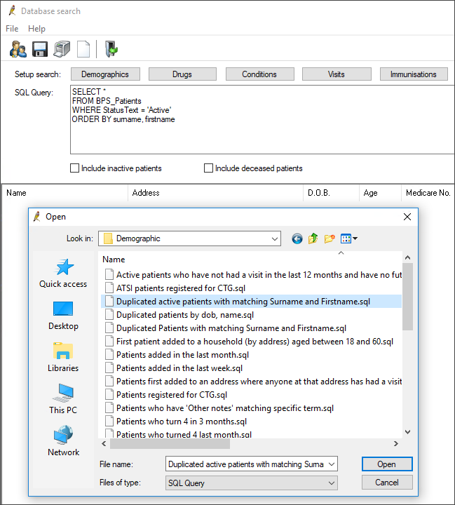 Supplied duplicate patient queries