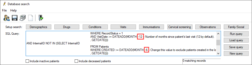 Tweak the values in the inactive patients query