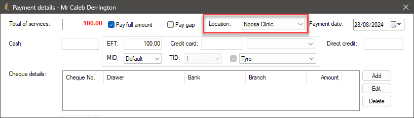 Payment details location