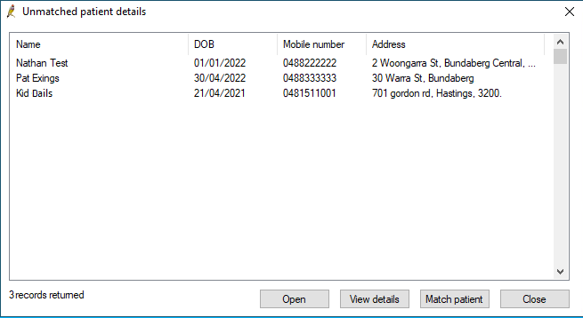 Manage unmatched patients from appointment book