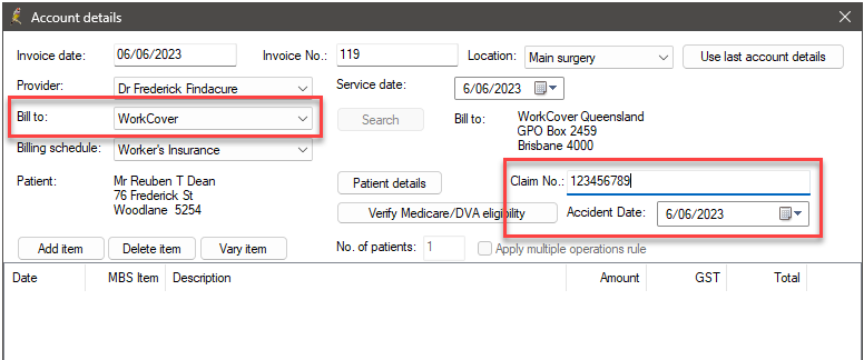 Work Cover account details