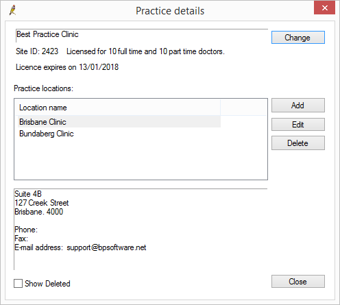 Practice Details screen