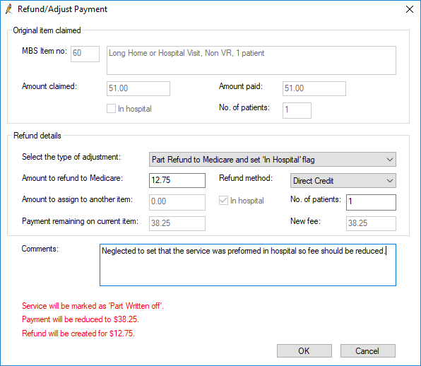 Part refund to Medicare and set the In Hospital flag.