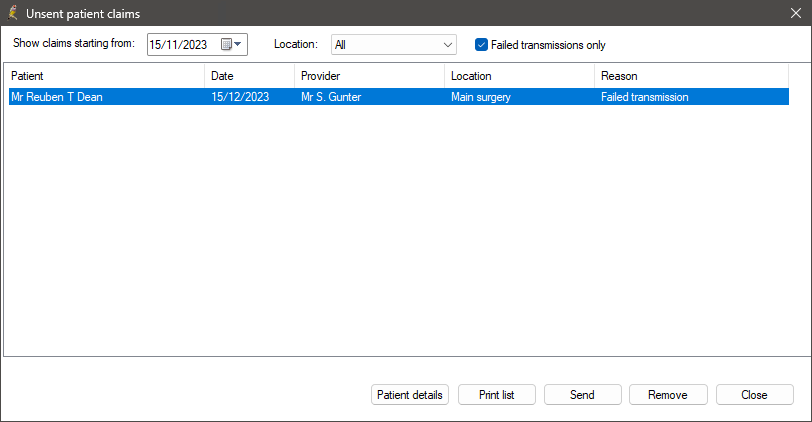 Unsent Patient Claims