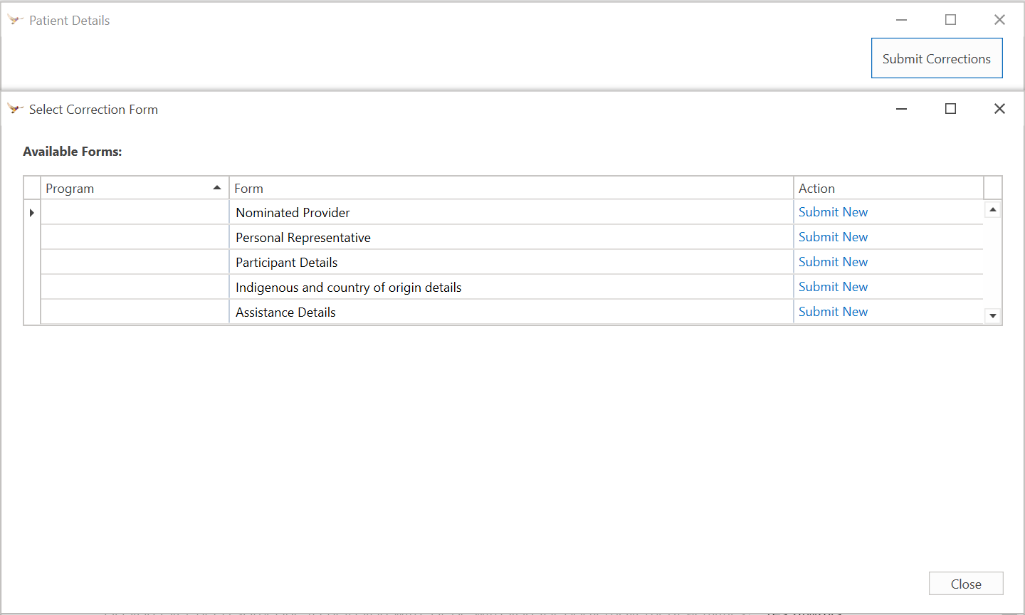 Forms for changing a patient's personal details with the NCSR.