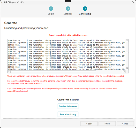 Validation errors in the PIP QI Reporting Tool