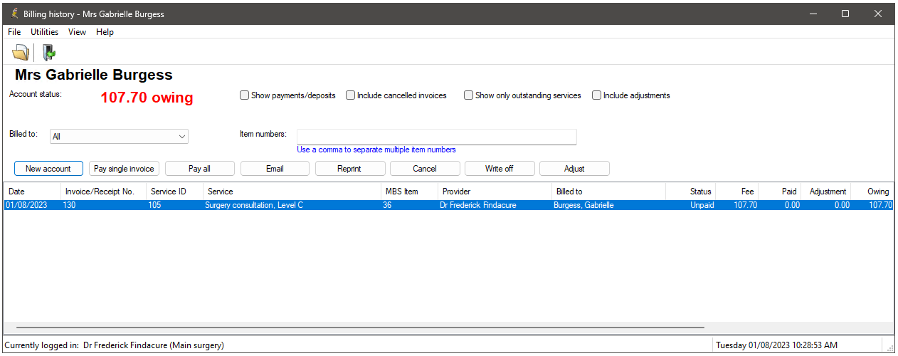 Patient Billing History