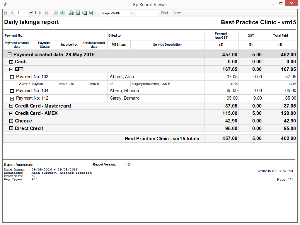 Daily Takings Report