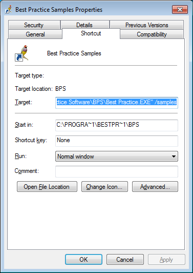 Samples database shortcut