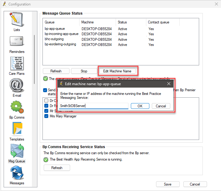 Edit Machine Name for Messaging Service