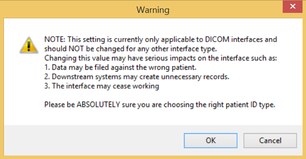 DICOM interface warning