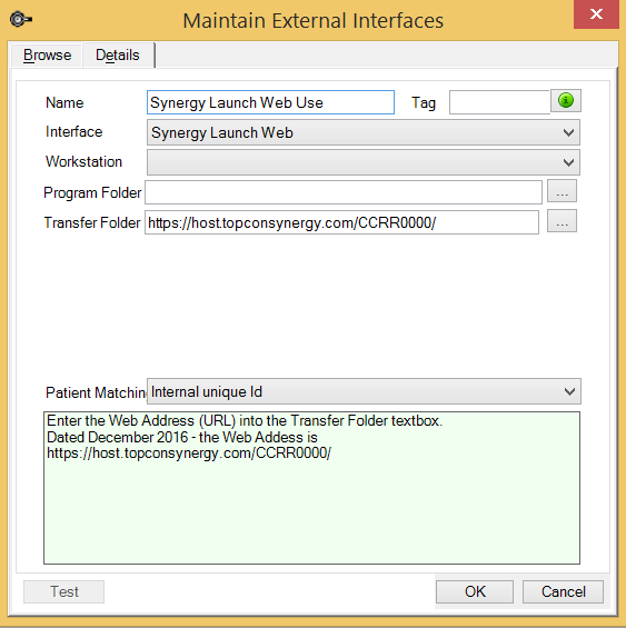 Maintain External Interfaces Synergy Launch Web Use