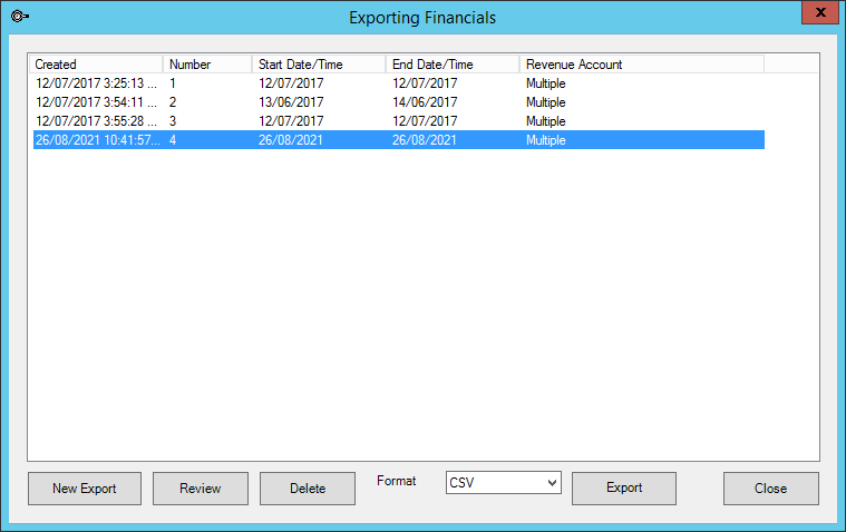 Select a format to export of 'csv'