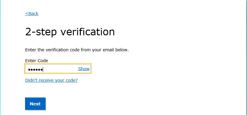 Enter the verification code sent to your preferred contact method