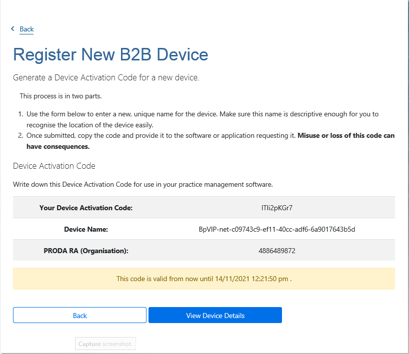 Register B2B device confirmation
