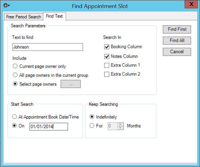 Find Appointment Slot Find Text