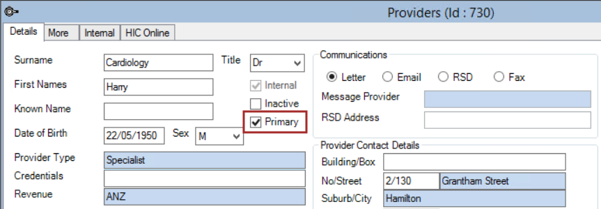 Provider Detail Primary Checkbox