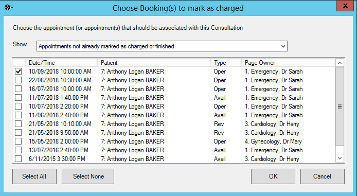 Choose Bookings to mark as charged