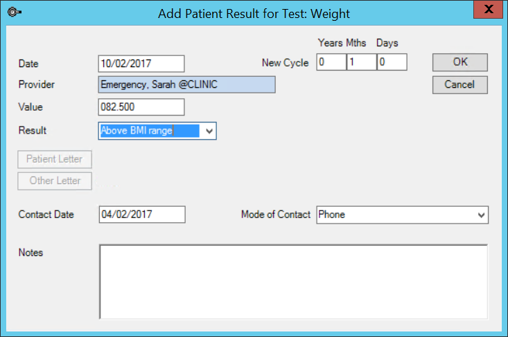 Add Patient Result for Test