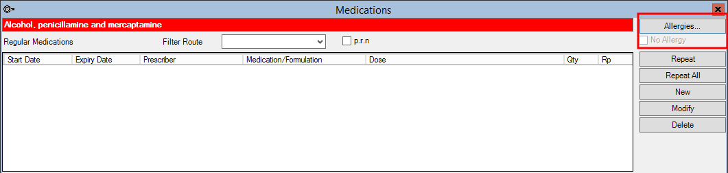 Allergies on Medications Screen