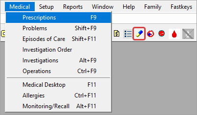 Open the Medications screen (F9)