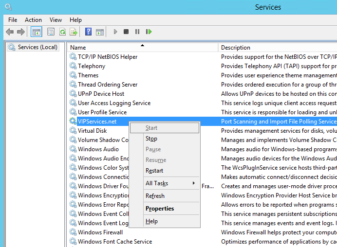 Start and stop VIPServices from Windows Services