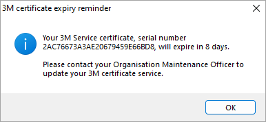 3M certificate expiry warning