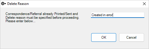 Enter a reason for deleting a locked letter.