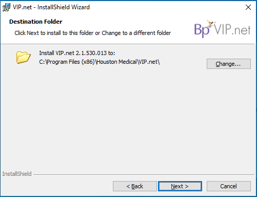 Bp VIP.net Installation Desitination Folder
