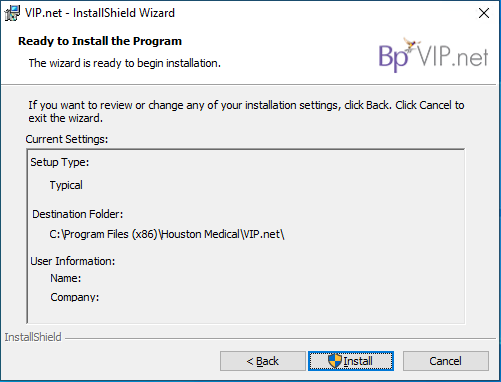 Bp VIP.net Installation Screen