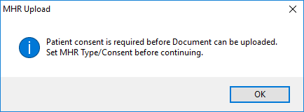 An alert will appear if you upload a document without patient consent