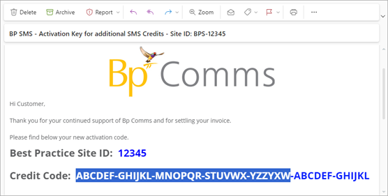 BpSMS Activation Code Example