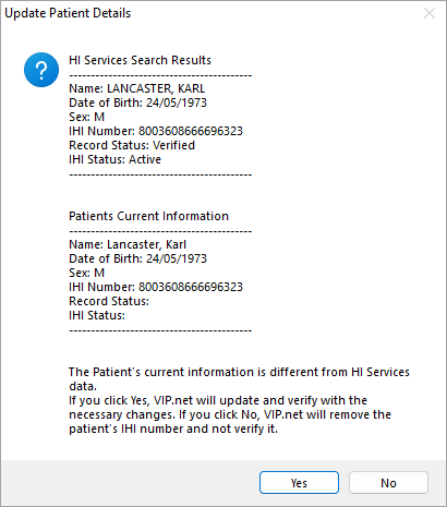 HI services update patient details