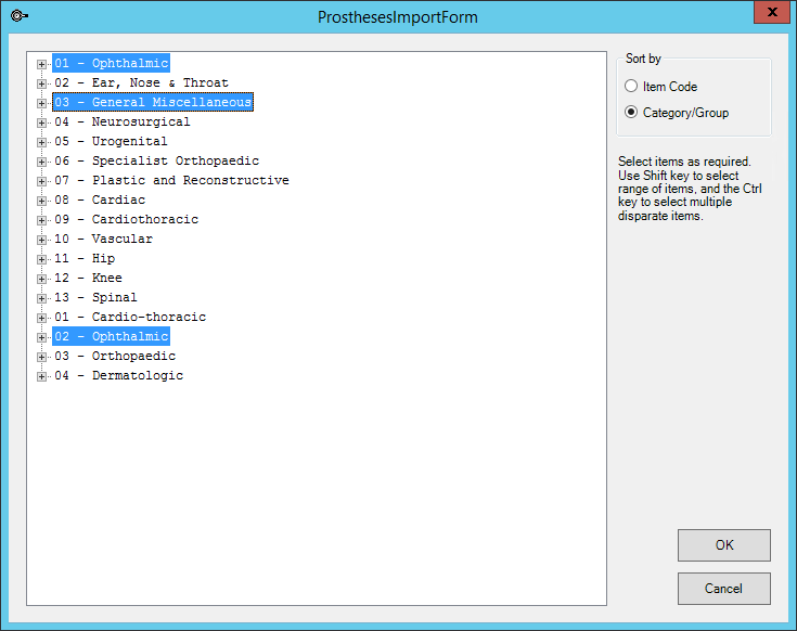 Import new Prostheses items or groups