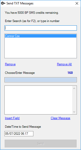 Send TXT Message Screen