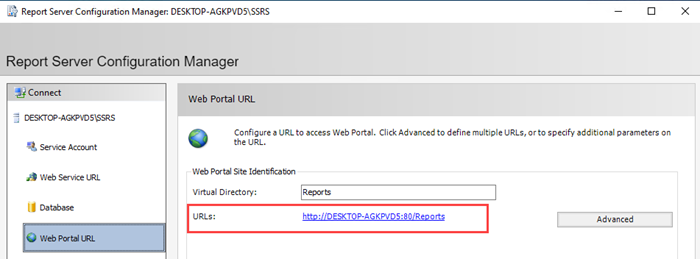Reporting Services Configuration Manager Report URL