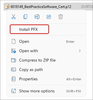 Install PFX certificate