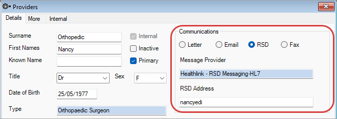 Internal provider details communication settings