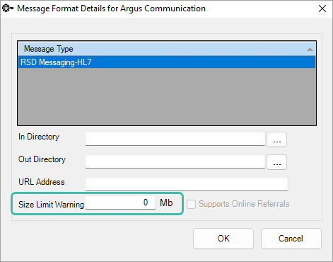 Size limit warning field for correspondence