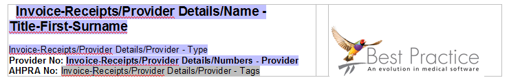 Invoice with Provider Tags field inserted