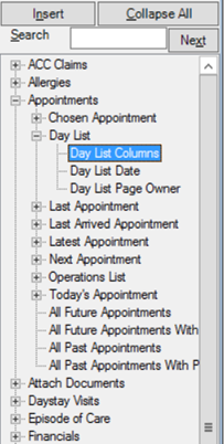 Day List Columns field