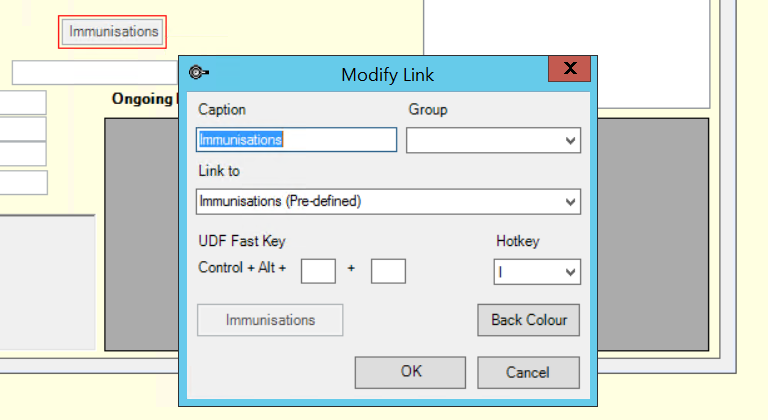 Inserting Link to Immunisations Form