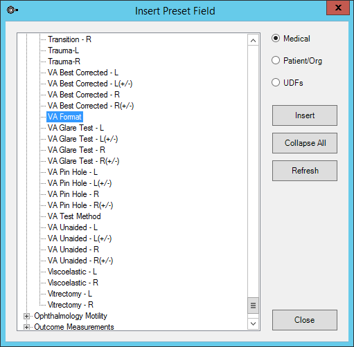 Select VA Format Preset Field