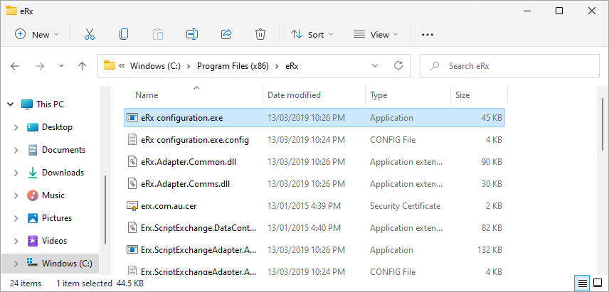 eRx configuration executable file
